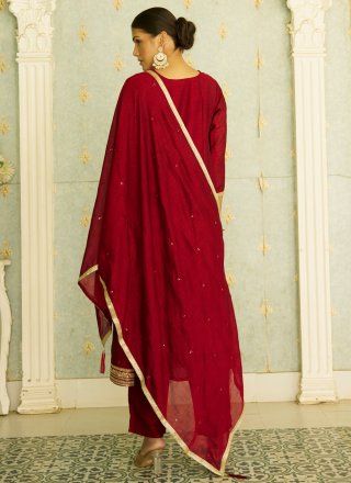 Jazzy Maroon Silk Blend Trendy Suit with Embroidered, Sequins and Zari Work