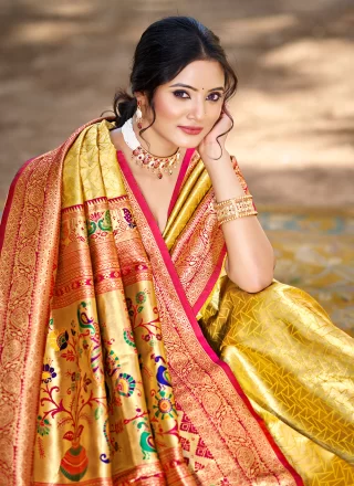 Jazzy Mustard Kanjivaram Silk Contemporary Saree