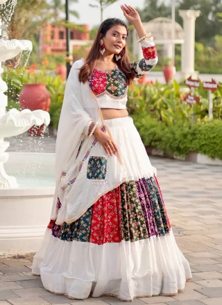 Jazzy White Cotton Readymade Lehenga Choli with Lace Work