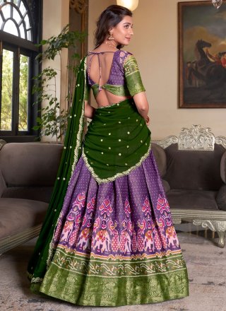 Kanchipuram Silk Lehenga Choli with Print, Weaving and Zari Work