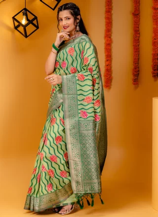 Kanjivaram Silk Classic Saree In Green Color