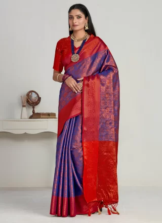 Kanjivaram Silk Classic Sari In Blue Color