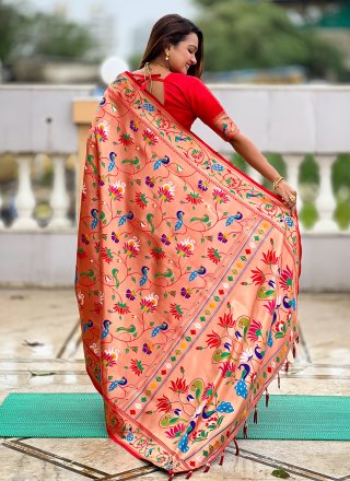 Kanjivaram Silk Classic Sari In Red Color
