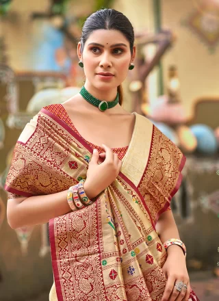 Kanjivaram Silk Contemporary Saree In Beige Color