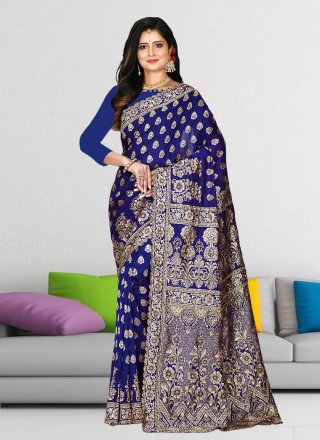 Kanjivaram Silk Contemporary Saree In Blue Colour