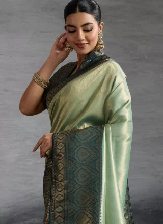 Kanjivaram Silk Designer Sari In Green Colour
