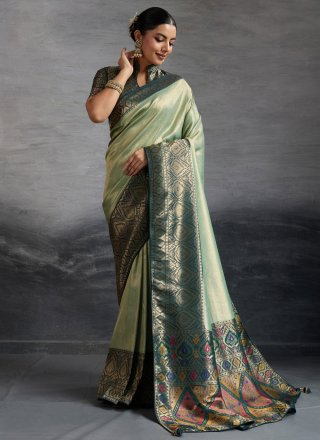 Kanjivaram Silk Designer Sari In Green Colour