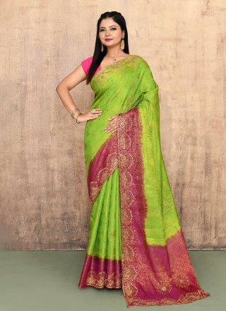 Kanjivaram Silk Trendy Saree In Green