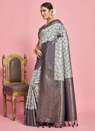 Kanjivaram Silk Trendy Saree In Grey Color
