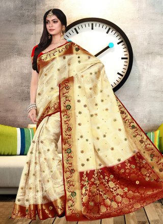 Kanjivaram Silk Trendy Saree In Off White Colour