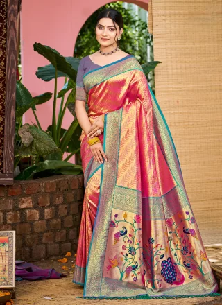 Kanjivaram Silk Trendy Saree In Pink Color
