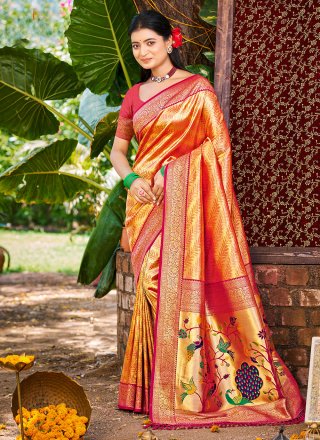 Kanjivaram Silk Trendy Saree with Weaving Work