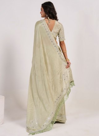 Khaki Chinon Designer Saree with Mirror and Swarovski Work