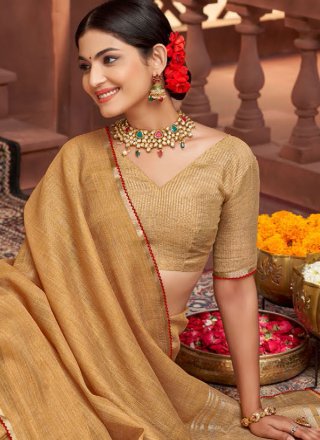 Khaki Silk Jacquard Work Trendy Saree for Ceremonial