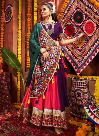 Lace and Print Work Cotton Readymade Lehenga Choli In Multi Colour for Ceremonial