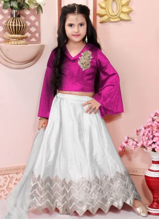 Lace and Zari Work Cotton Silk Lehenga Choli In White Color