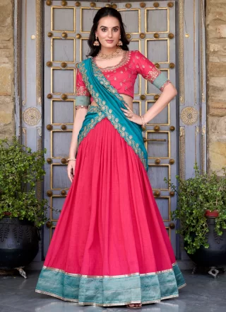 Lace, Weaving and Zari Work Vichitra Silk Lehenga Choli In Pink for Festival