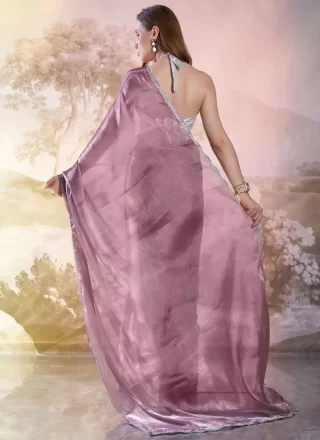 Lace Work Burburry Classic Sari In Purple for Casual