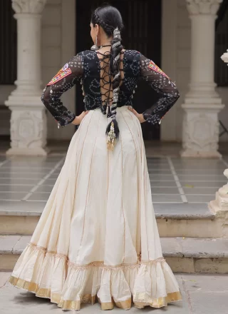 Lace Work Cotton Readymade Lehenga Choli In Off White Color