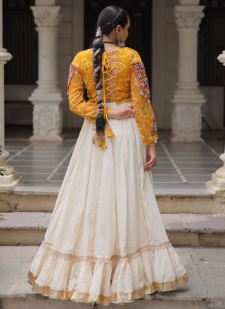 Lace Work Cotton Readymade Lehenga Choli In Off White Color