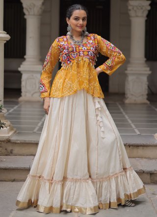 Lace Work Cotton Readymade Lehenga Choli In Off White Color