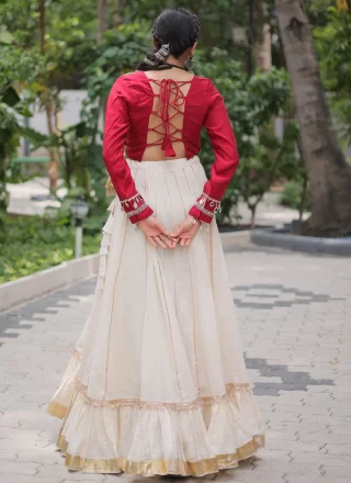 Lace Work Cotton Readymade Lehenga Choli In Off White