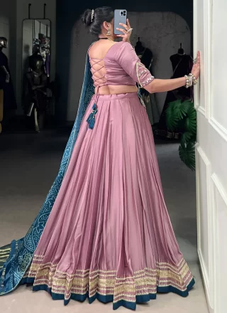 Lace Work Georgette Readymade Lehenga Choli In Pink Color