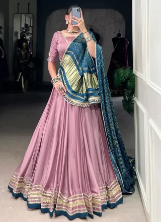 Lace Work Georgette Readymade Lehenga Choli In Pink Color