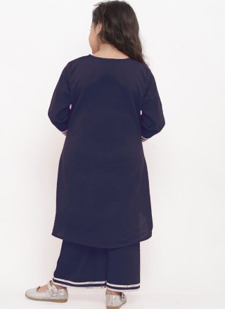 Lace Work Rayon Casual Kurti In Blue