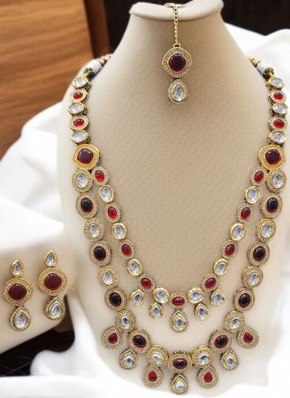 Latest Maroon Stone Work Necklace Set