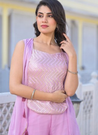 Lavender and Pink Georgette Sequins and Thread Work Salwar Suit