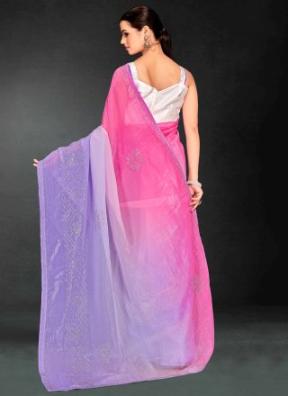 Lavender and Pink Silk Swarovski Work Shaded Saree for Casual