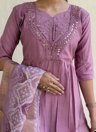 Lavender and Purple Silk Readymade Salwar Suit