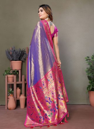 Lavender Banarasi Silk Trendy Saree with Woven Work