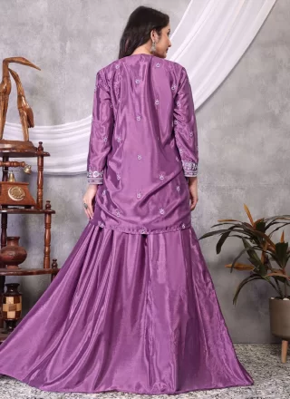 Lavender Chinon Plain Work Readymade Lehenga Choli