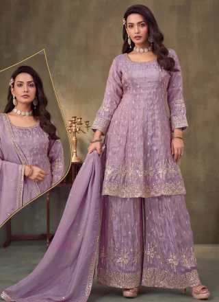 Lavender Chinon Readymade Salwar Suit