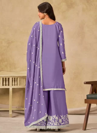 Lavender Chinon Salwar Suit with Embroidered Work