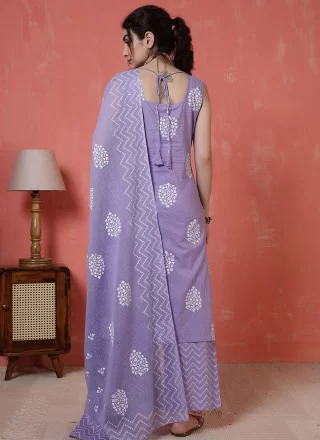 Lavender Cotton Salwar Suit with Print Work for Women
