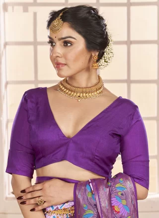Lavender Cotton Silk Contemporary Saree with Patch Border and Print Work