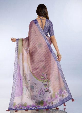 Lavender Cotton Trendy Saree with Digital Print Work for Casual