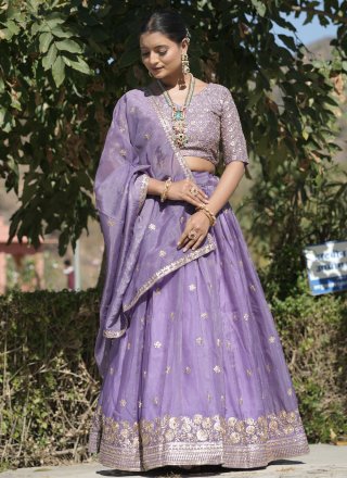 Lavender Crush Embroidered, Sequins and Zari Work A - Line Lehenga Choli for Women