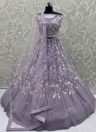 Lavender Dori, Embroidered, Sequins, Thread and Zircon Work Net Lehenga Choli