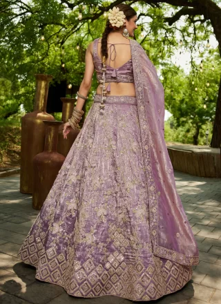 Lavender Embroidered, Sequins and Zari Work Tissue Lehenga Choli