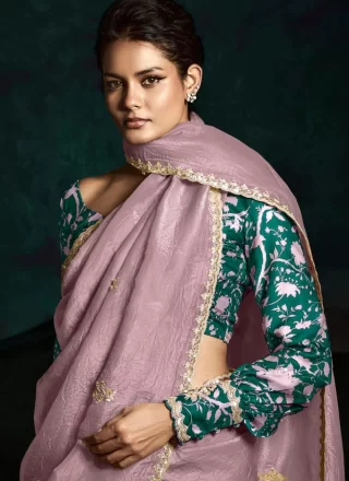 Lavender Fancy Fabric Embroidered and Zari Work Contemporary Saree