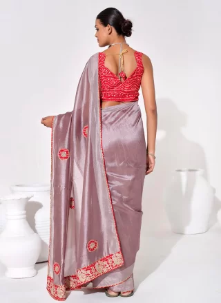 Lavender Georgette Classic Saree with Patch Border and Print Work