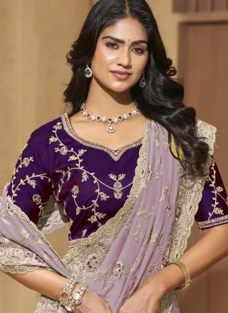 Lavender Georgette Designer Saree with Cord, Diamond and Thread Work
