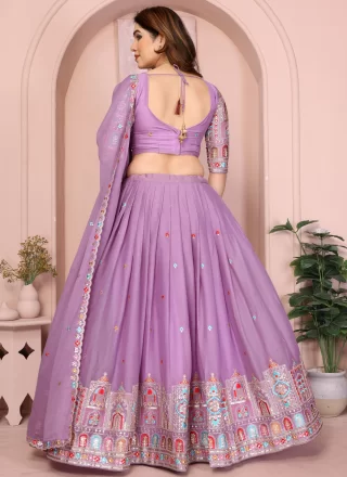 Lavender Georgette Embroidered and Zari Work A - Line Lehenga Choli