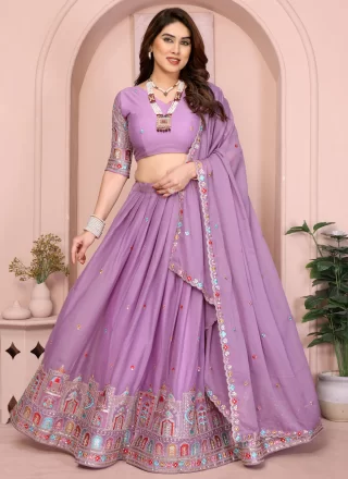 Lavender Georgette Embroidered and Zari Work A - Line Lehenga Choli