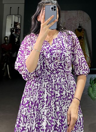 Lavender Georgette Print Work Gown for Ceremonial