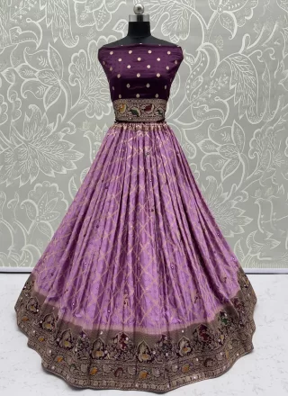 Lavender Georgette Satin A - Line Lehenga Choli
